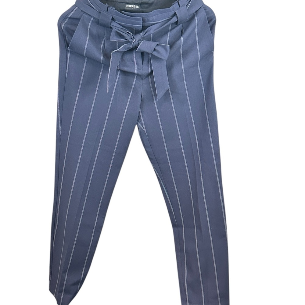 Express Navy Blue Pinstripe High Waist Pants Size 2 - Picture 2 of 8